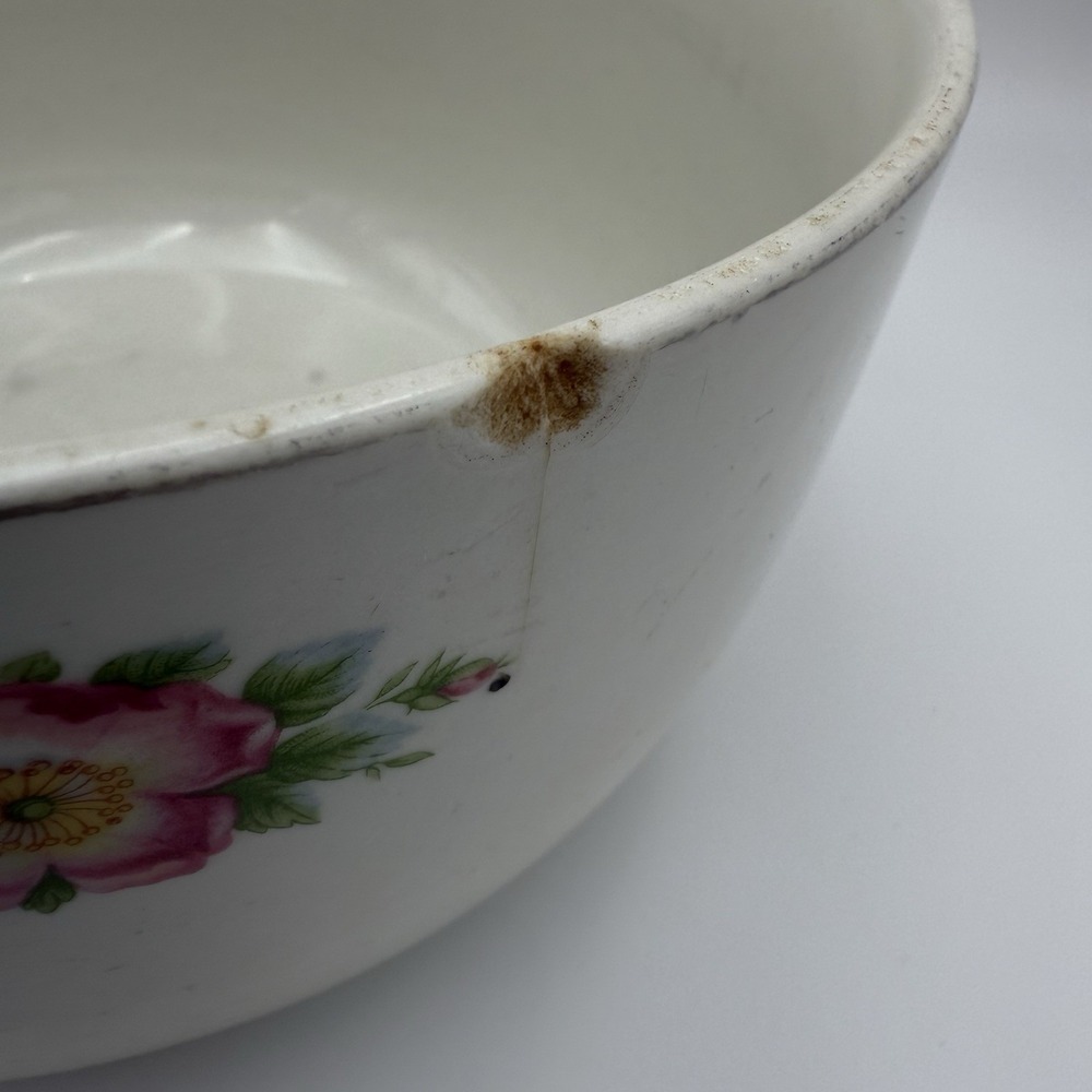Vtg Mixing Bowl Stoneware Halls Superior Floral Rose Stained Cottagecore 8 in - Picture 7 of 14